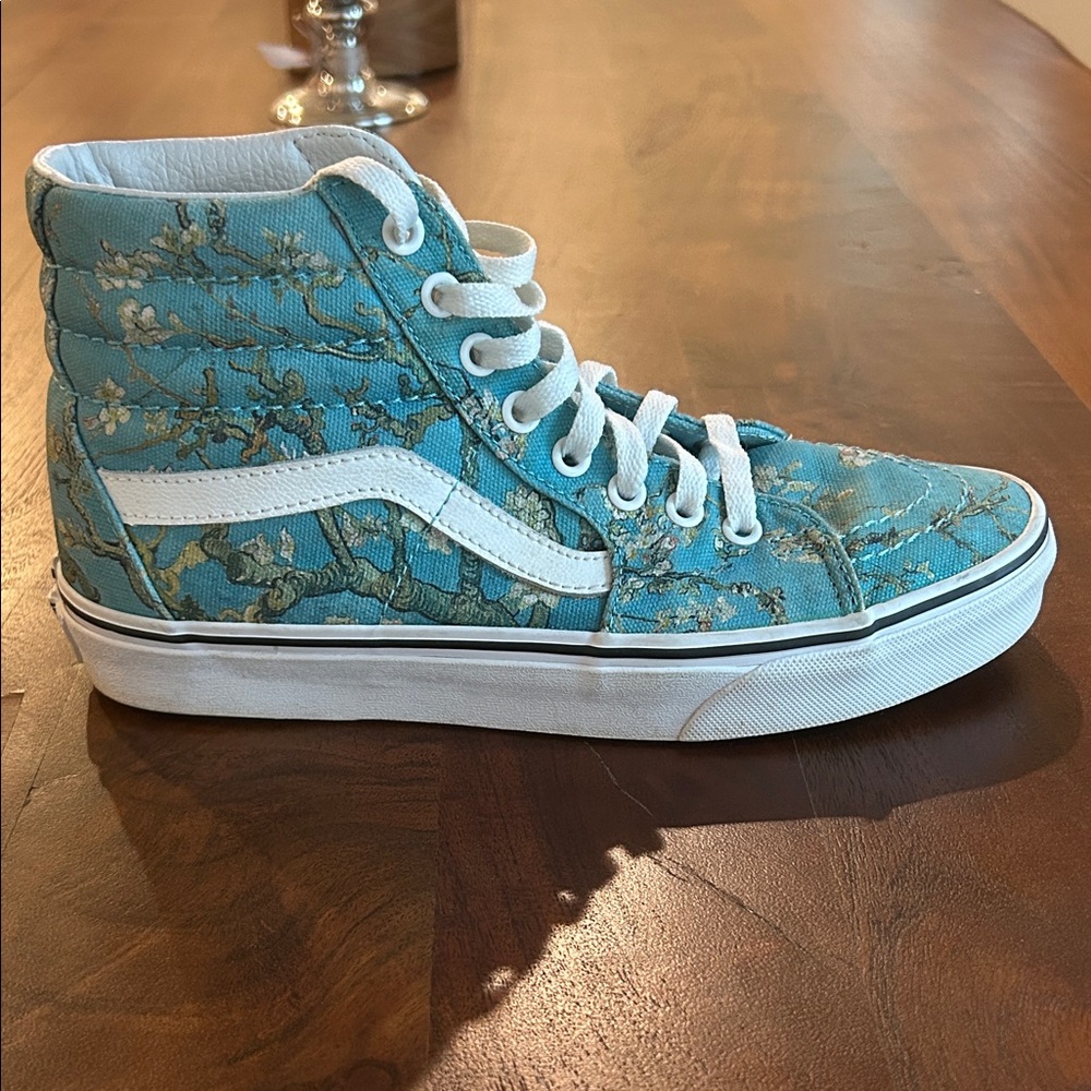 Vans Blue and White Floral High-Top Sneakers